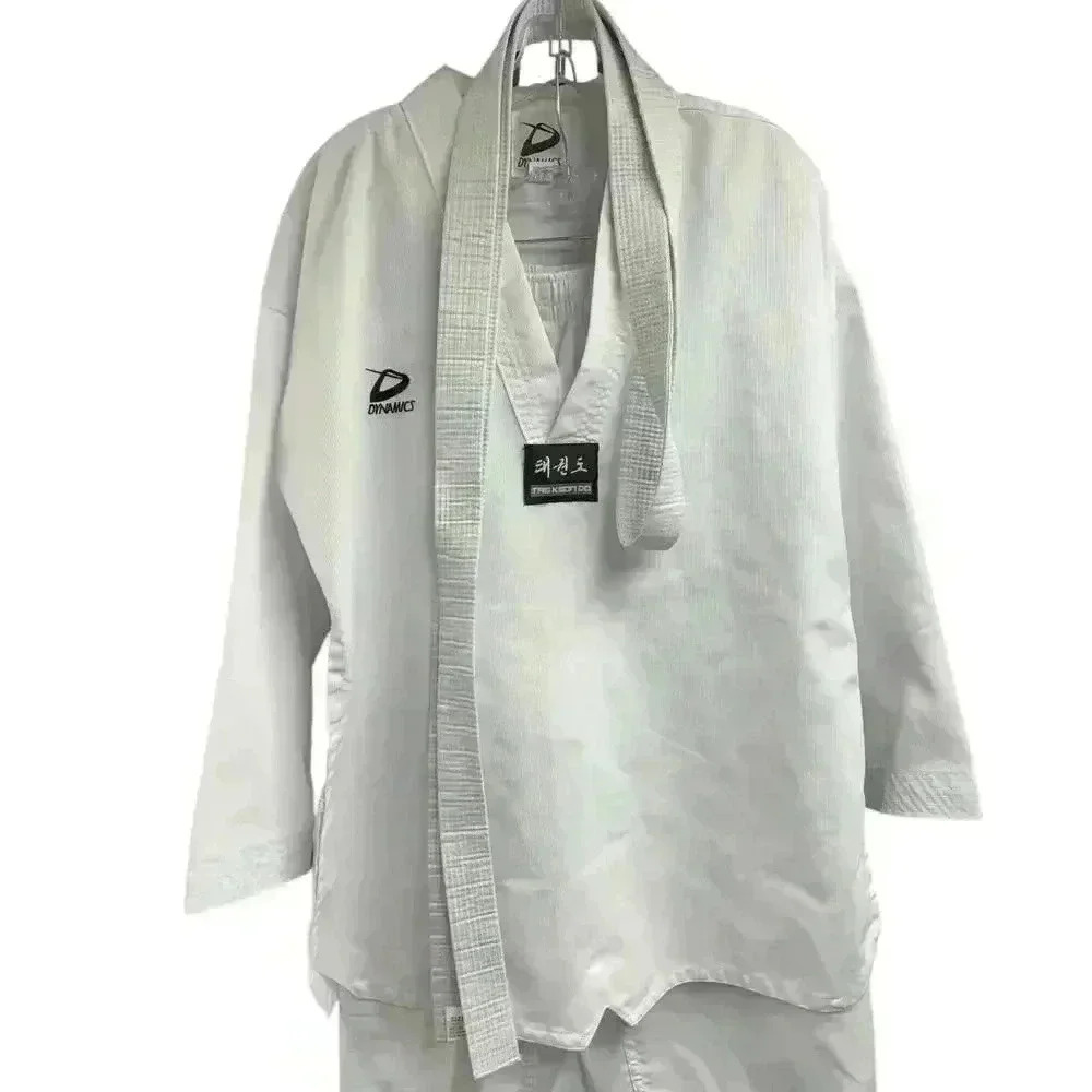 GENESIS TAEKWONDO WHITE V NECK SPLIT HEMLINE TOO W/BELT ELASTIC WAIST PANT 4/180 - Picture 3 of 10